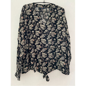 Denver Hayes Black Floral Print Long Sleeve Blouse - Size 2XL